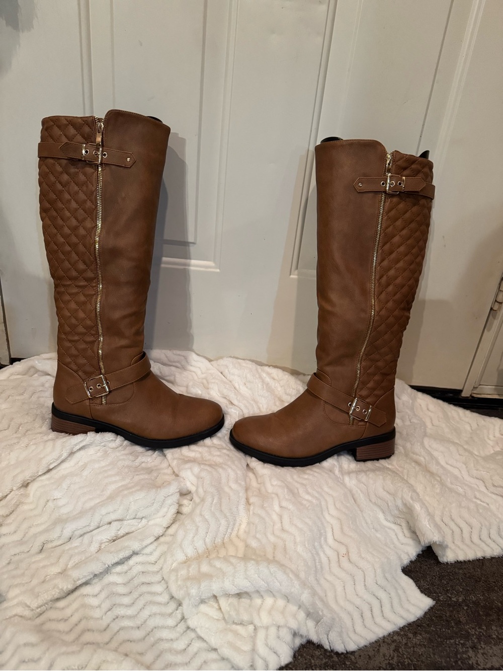 Women's Knee-High Quilted Riding Boots - Tan, Size 10